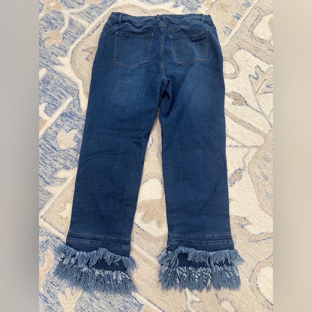 Dark Blue Frayed Hem Wide Leg Jeans - Picture 5 of 6